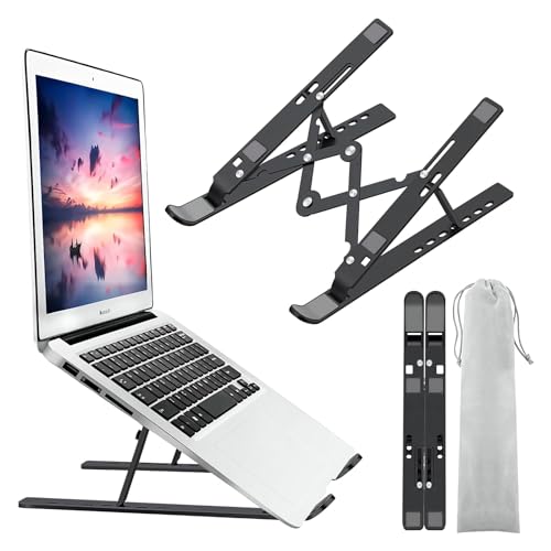 Leeboom Laptop Stand for Desk, Ergonomic Design Adjustable Aluminum Foldable Portable Computer Stand, Compatible with MacBook Air Pro, HP, Lenovo, Dell, More 10-15.6”Inch and Tablets (Black) - Image 1