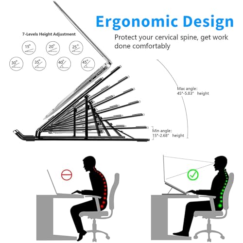 Leeboom Laptop Stand for Desk, Ergonomic Design Adjustable Aluminum Foldable Portable Computer Stand, Compatible with MacBook Air Pro, HP, Lenovo, Dell, More 10-15.6”Inch and Tablets (Black) - Image 2