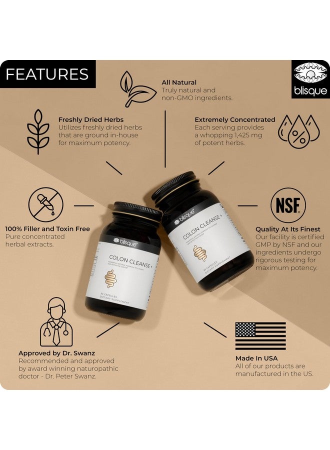 Blisque - Natural Colon Cleanse Supplement for Detox, Constipation Relief, Stool Softener, and Digestive Health | with Aged Cascara Sagrada Bark | 90 Capsules | Vegan and Non-GMO - Image 3