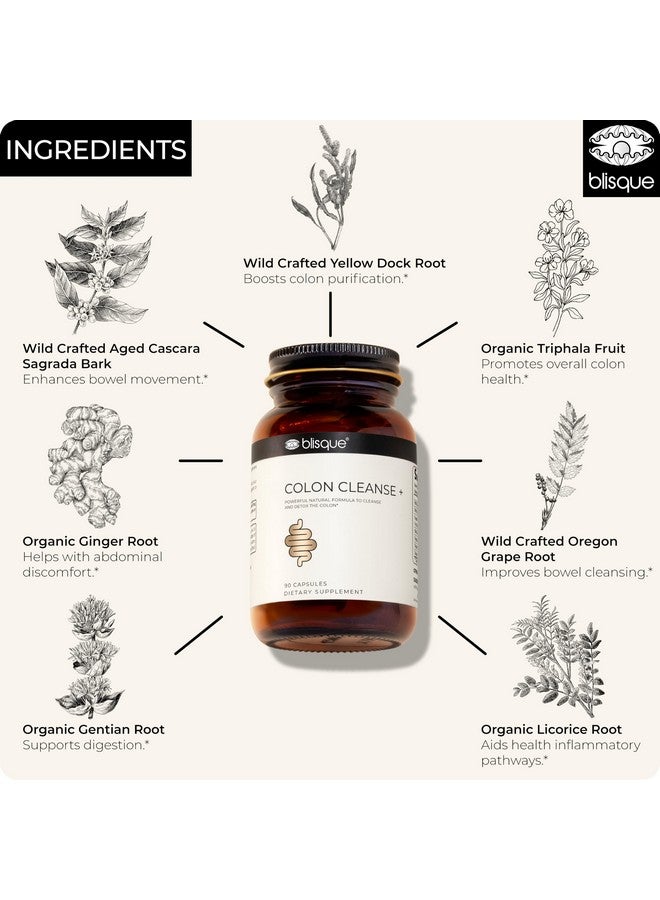 Blisque - Natural Colon Cleanse Supplement for Detox, Constipation Relief, Stool Softener, and Digestive Health | with Aged Cascara Sagrada Bark | 90 Capsules | Vegan and Non-GMO - Image 4