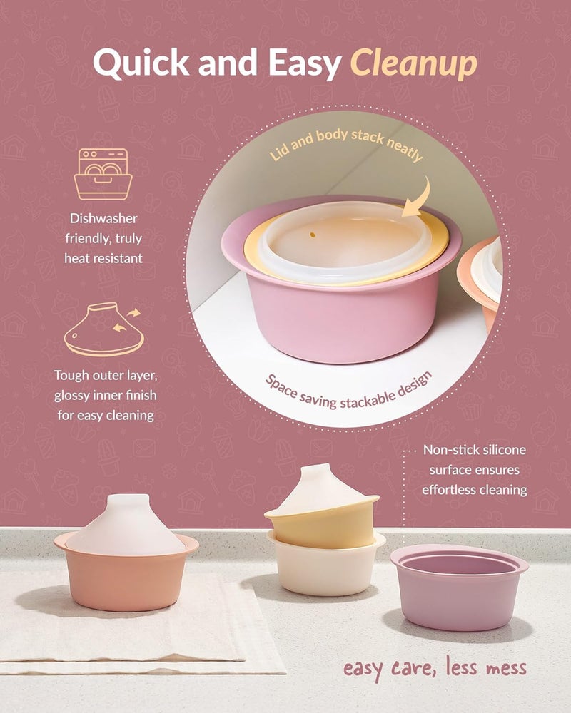 MOYUUM Silicone Microwave Steamer | Made in Korea, Baby Food Maker Bowl with Lid, Egg and Vegetable Steam Cooker, Japanese Donabe Inspired Cooking Pot, Dishwasher Safe (Small, Mustard) - Image 5