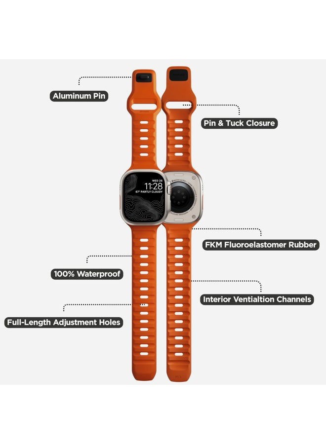 NOMAD سوار رياضي V2 | للجنسين، سوار ساعة رياضي | مطاط فلور، أسود، 22 مم، 42/44/45/49 مم، مقاوم للماء، برتقالي فائق، 42/44/45/49 مم، فريد - Image 4