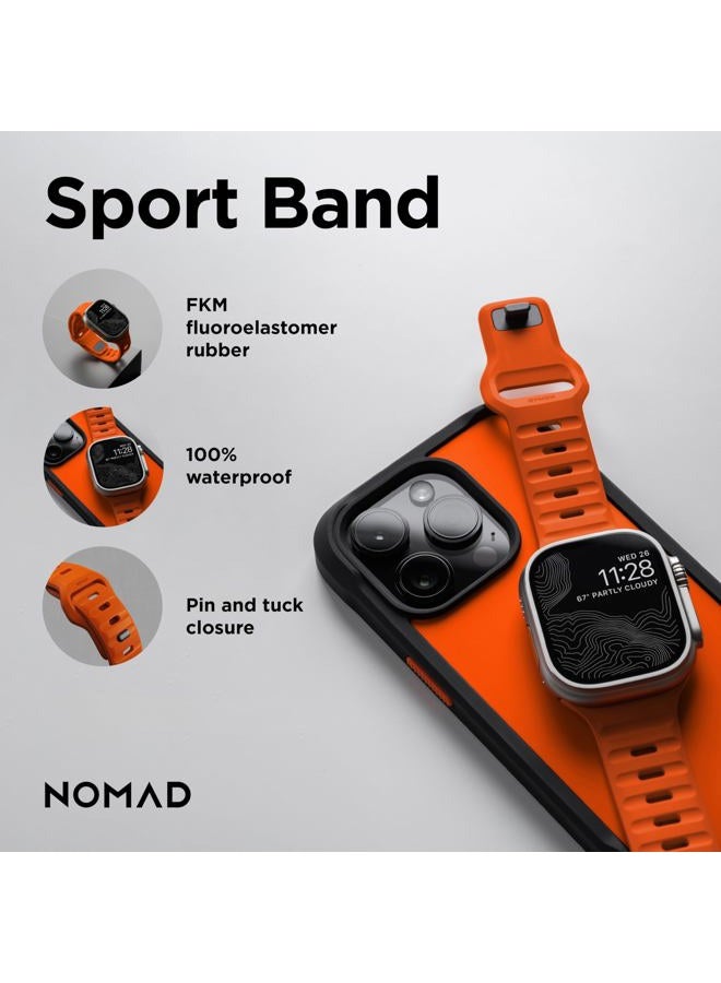 NOMAD سوار رياضي V2 | للجنسين، سوار ساعة رياضي | مطاط فلور، أسود، 22 مم، 42/44/45/49 مم، مقاوم للماء، برتقالي فائق، 42/44/45/49 مم، فريد - Image 2