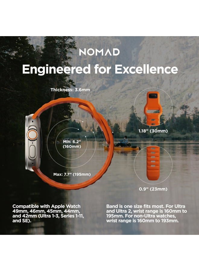 NOMAD سوار رياضي V2 | للجنسين، سوار ساعة رياضي | مطاط فلور، أسود، 22 مم، 42/44/45/49 مم، مقاوم للماء، برتقالي فائق، 42/44/45/49 مم، فريد - Image 3