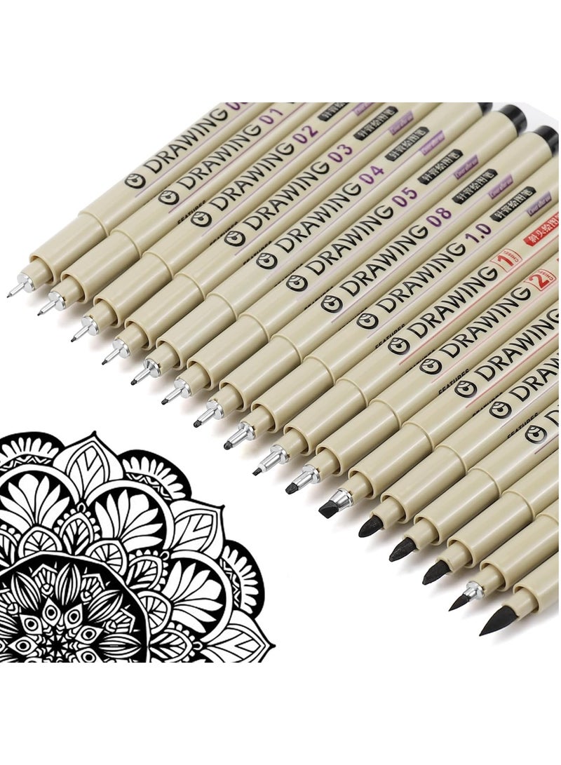 NIIMBOT 16 Black Drawing Pens Fine Line Waterproof Ink Set Artist Supplies Archival Inking Markers Liner Professional Sketch Outline Anime Sketching Watercolor Zentangle Stuff - Image 5