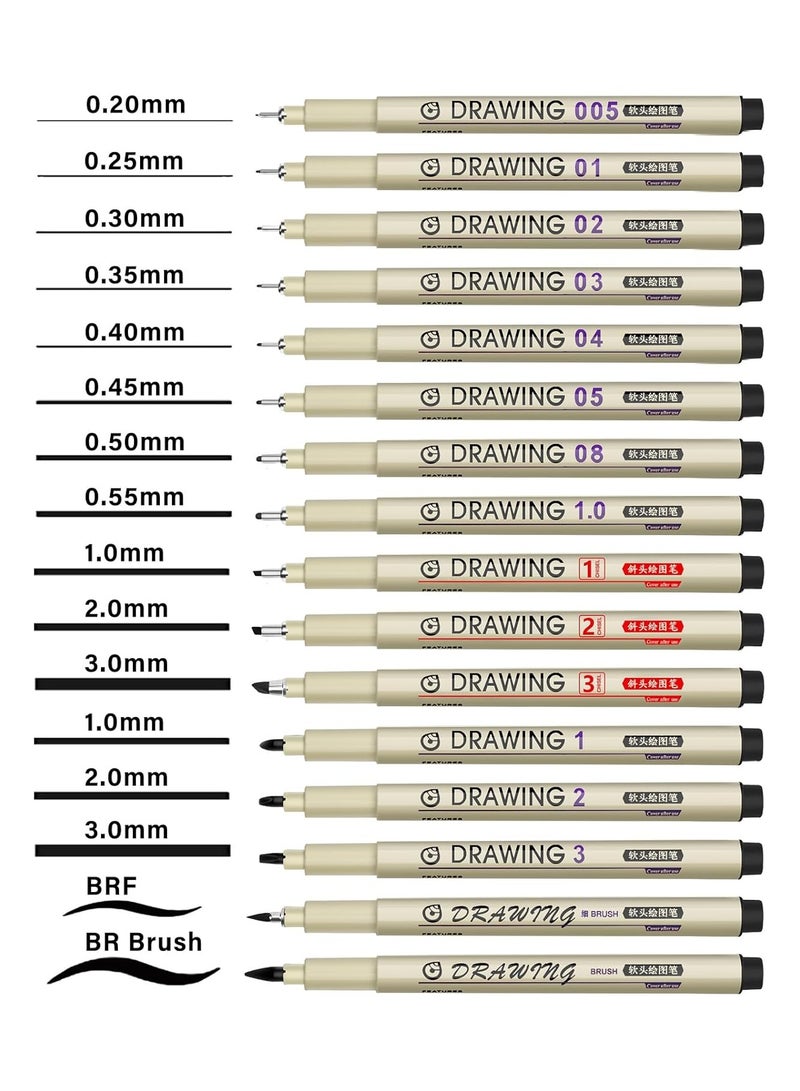 NIIMBOT 16 Black Drawing Pens Fine Line Waterproof Ink Set Artist Supplies Archival Inking Markers Liner Professional Sketch Outline Anime Sketching Watercolor Zentangle Stuff - Image 2