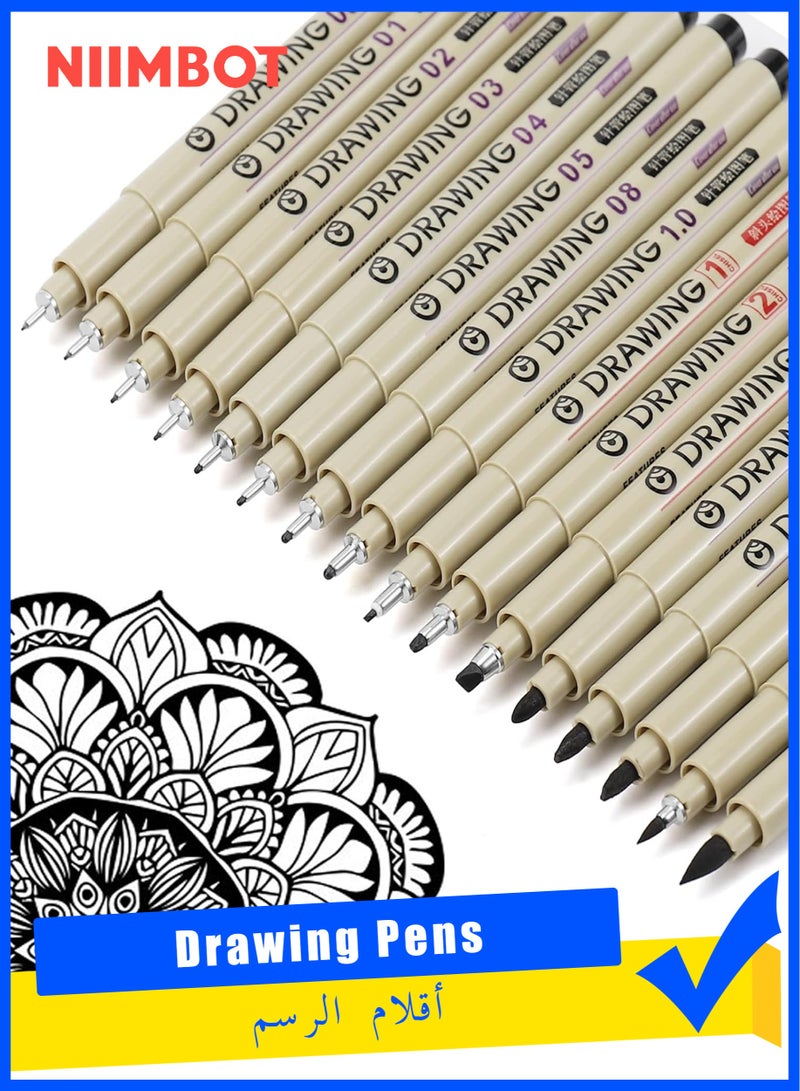 NIIMBOT 16 Black Drawing Pens Fine Line Waterproof Ink Set Artist Supplies Archival Inking Markers Liner Professional Sketch Outline Anime Sketching Watercolor Zentangle Stuff - Image 1