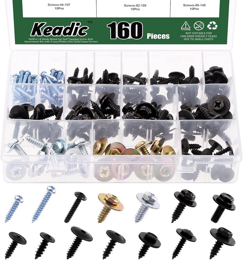 Keadic 160Pcs Metal Car Self Tapping Screw Bolt Assortment Kit - Image 1