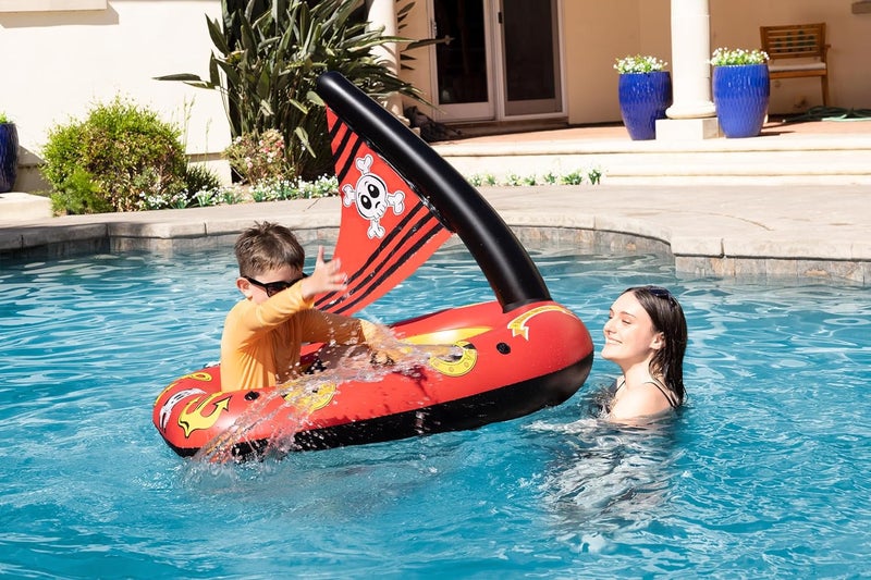 Poolmaster Pirate Boat Inflatable Swimming Pool Float with Skull and Crossbones Design - Image 2