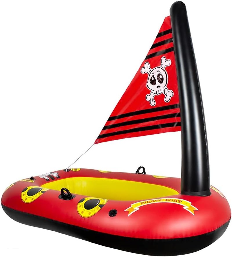 Poolmaster Pirate Boat Inflatable Swimming Pool Float with Skull and Crossbones Design - Image 1