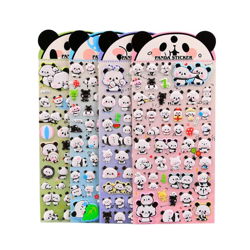 DEOXY Pack of 4 Panda Three-Dimensional PVC Bubble Children's Kindergarten Children's Reward Stickers 3D Envelope Seal Decorations (DX-0017) - Image 1