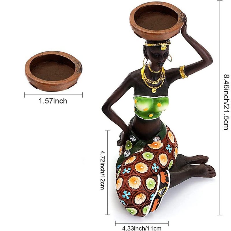 Rayberro 2 Pack African Women Sculpture,8.5in Black Tribal Lady Figure Figurine Candle Holder African American Women Statue Collectible Art Crafts Home Centerpieces Tabletop Ornaments Decoration Candleholder - Image 2
