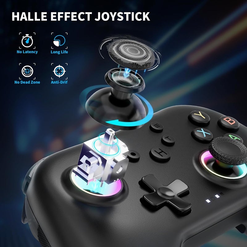 AceGamer Aurora 2.4G Wireless Bluetooth Controller for Windows PC/Switch/Stem/iOS/Android，Gamepad PC Joystick with Hall Effect Joystick, Programmable Back Button, Linear Resonant Actuator (black) - Image 3