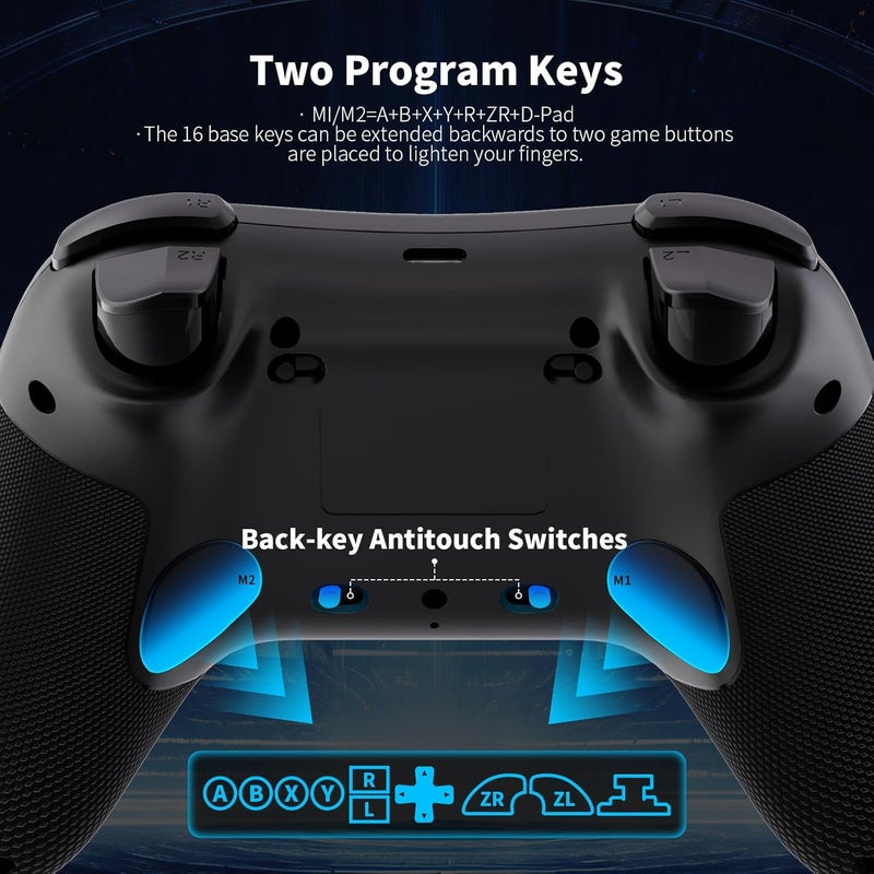 AceGamer Aurora 2.4G Wireless Bluetooth Controller for Windows PC/Switch/Stem/iOS/Android，Gamepad PC Joystick with Hall Effect Joystick, Programmable Back Button, Linear Resonant Actuator (black) - Image 5