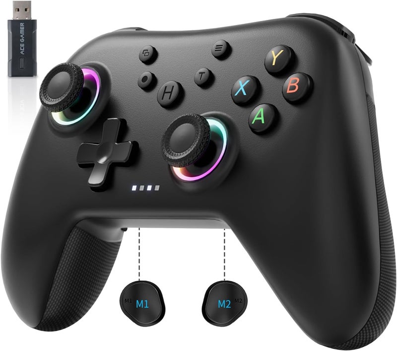 AceGamer Aurora 2.4G Wireless Bluetooth Controller for Windows PC/Switch/Stem/iOS/Android，Gamepad PC Joystick with Hall Effect Joystick, Programmable Back Button, Linear Resonant Actuator (black) - Image 1