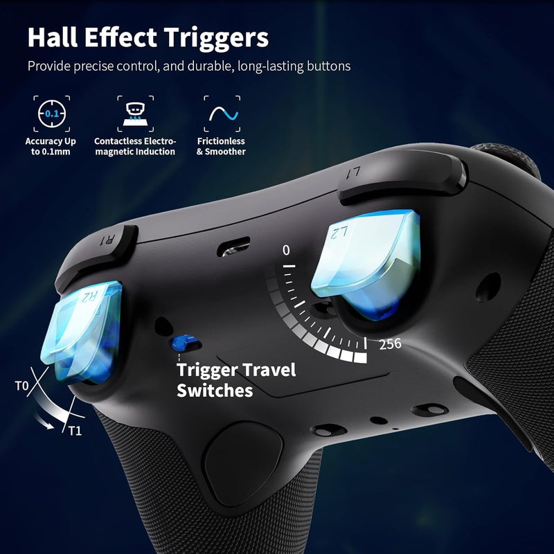 AceGamer Aurora 2.4G Wireless Bluetooth Controller for Windows PC/Switch/Stem/iOS/Android，Gamepad PC Joystick with Hall Effect Joystick, Programmable Back Button, Linear Resonant Actuator (black) - Image 4