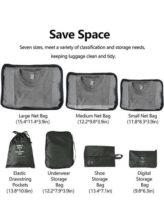 يلا جوي مجموعة من 7 منظمات تعبئة للسفر لتوفير المساحة، مكعبات تعبئة، منظمات أمتعة يسهل العثور عليها، إكسسوارات سفر متينة، منظمات أمتعة مصنوعة من قماش نايلون أسود مطور - Image 3
