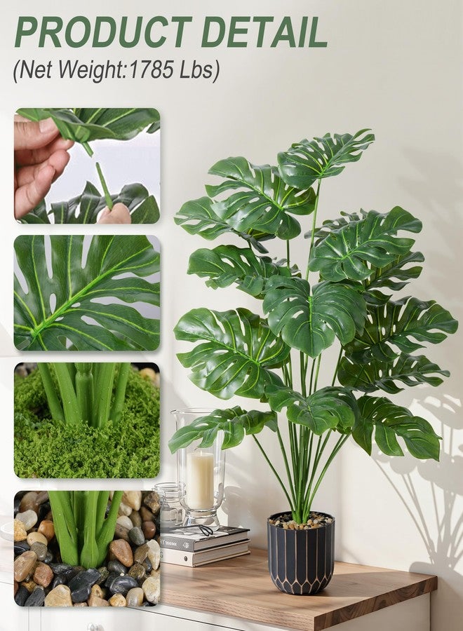 florisso 28" Artificial Monstera Plant Tall Fake Faux Plants Indoor Outdoor Tree for Living Room Home House Decoration - Image 4
