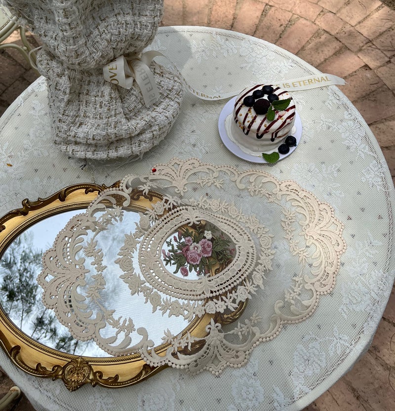 VIRFONOR 2PACK Retro French Style Lace Placemats Fashionable Embroidered Cup Mat vase mat 12 x16  (Beige) - Image 3