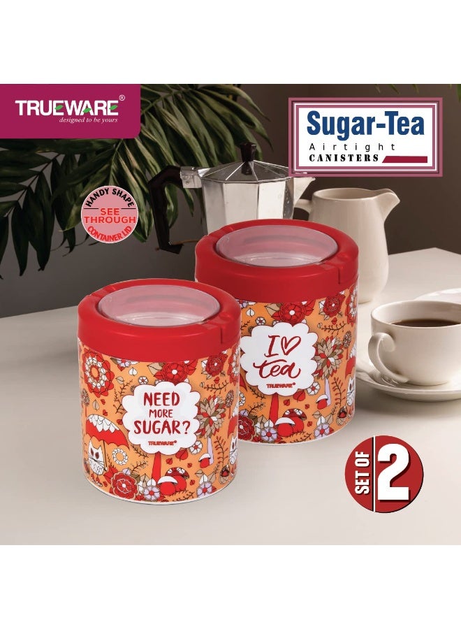 TRUEWARE Lift up Sugar Tea Container | Set of 2 | Red | Tea, Sugar Container | Tea, Sugar Canister | Tea, Sugar Jar | 750 ML Each | Air tight | BPA Free | 100% Food Grade Plastic Body | Odour Proof | Kitchen Storage | Kitchen accesseroies | Kitchen Jar - Image 2