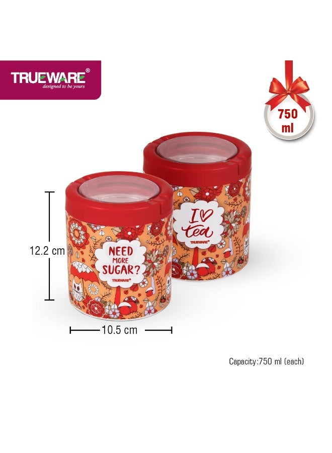 TRUEWARE Lift up Sugar Tea Container | Set of 2 | Red | Tea, Sugar Container | Tea, Sugar Canister | Tea, Sugar Jar | 750 ML Each | Air tight | BPA Free | 100% Food Grade Plastic Body | Odour Proof | Kitchen Storage | Kitchen accesseroies | Kitchen Jar - Image 3