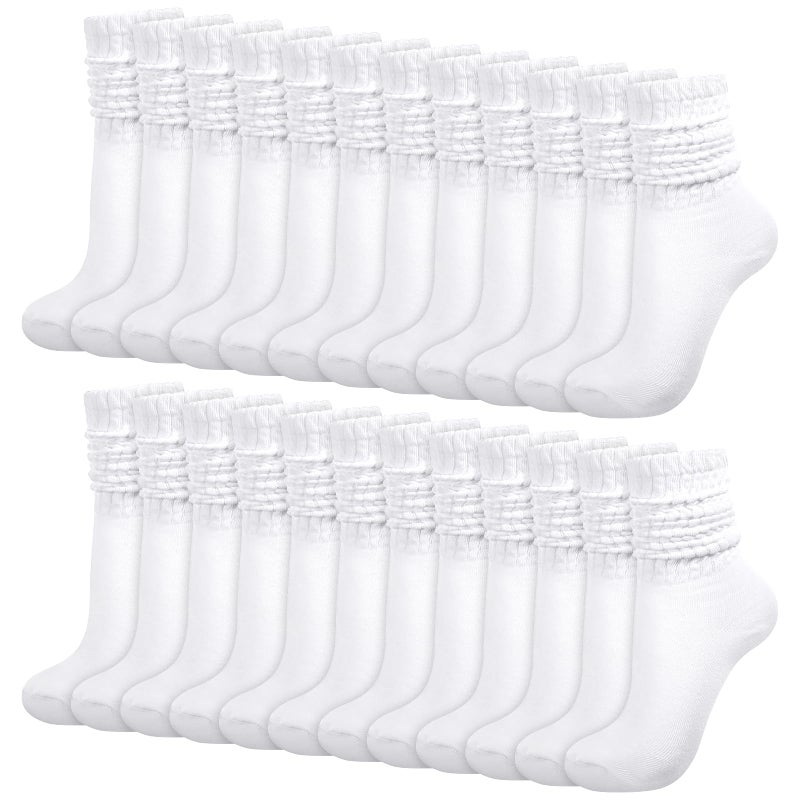 IANFAN 12 Pairs Slouch Socks for Women, Soft White Scrunch Socks Retro Long Crew Sock for Women Boot Daily Wear Stacked Accessory Size 9-11 - Image 1