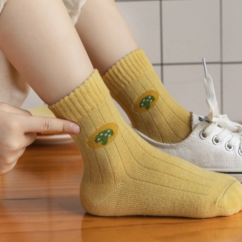 Autumn and winter children's cotton socks baby socks, medium tube socks set for boys and girls (five pairs, size M, suitable for 1-3 years old) - Image 2