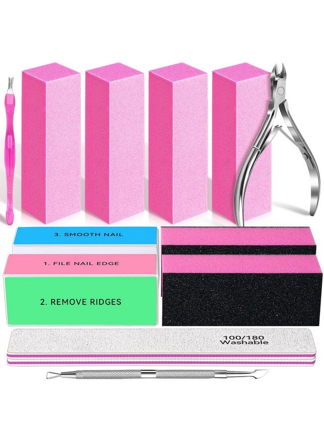 TsMADDTs Nail Files and Buffers 13 PCS Nail Buffer Block Nail Kit with Buffers, 3-Way Sanding Block, 4-Way Nail Buffers, Buffer Nail File 100/180, Cuticle Nippers & Cuticle Pusher - Image 1