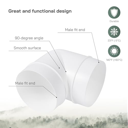 Vent Systems 90 Degree 4" Inch Elbow Duct Pipe Connector - Round Flexible, Rigid PVC Pipe, Duct, Tube Ventilation System Adapter - ABS Plastic HVAC Duct Fittings, Dryer Duct Connection, Ducting Joint - Image 3