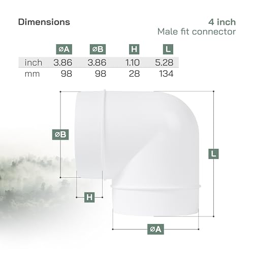 Vent Systems 90 Degree 4" Inch Elbow Duct Pipe Connector - Round Flexible, Rigid PVC Pipe, Duct, Tube Ventilation System Adapter - ABS Plastic HVAC Duct Fittings, Dryer Duct Connection, Ducting Joint - Image 2