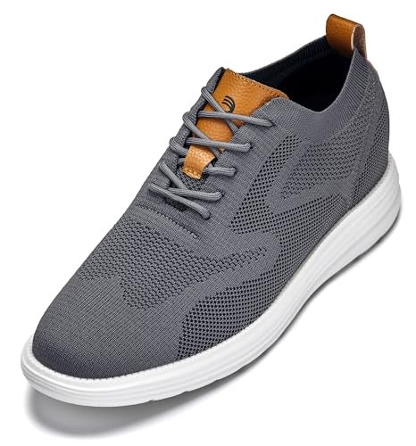 CALTO Mens Invisible Height Increasing Elevator Casual Shoes Iron GrayBrown Ultra LightWeight Laceup Knitted Casual Sporty Sneakers 28 Inches Taller X2636 Size 9 DM US - Image 1