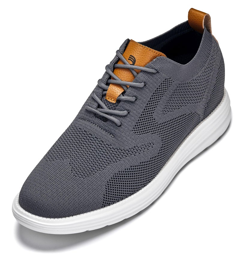 CALTO Mens Invisible Height Increasing Elevator Casual Shoes Iron GrayBrown Ultra LightWeight Laceup Knitted Casual Sporty Sneakers 28 Inches Taller X2636 Size 9 DM US - Image 2