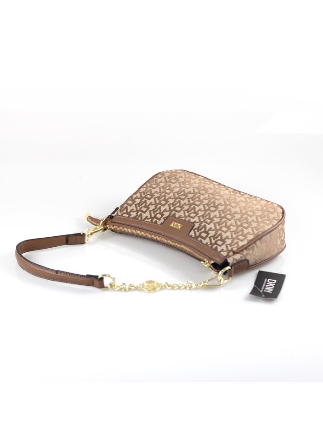 Donna Karan 2026 New Style Ready Stock Women Vintage  Baguette Shoulder Bag Monogram Pattern Inspired PU Leather Chain Spliced  Zipper Closure Ladies Underarm   Purse Daily Office Evening Party Handbag - Image 4