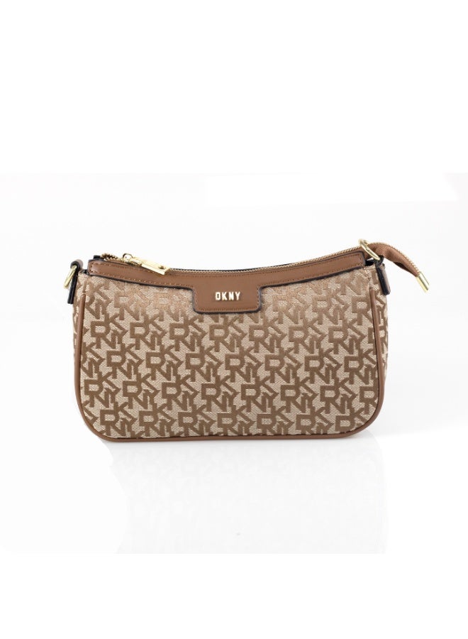 Donna Karan 2026 New Style Ready Stock Women Vintage  Baguette Shoulder Bag Monogram Pattern Inspired PU Leather Chain Spliced  Zipper Closure Ladies Underarm   Purse Daily Office Evening Party Handbag - Image 1