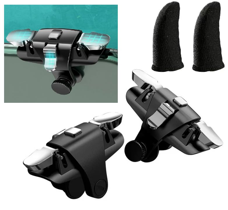 FKU 2025 C10 Key Three-way Metal Shooting Alloy Game Controller With (1 Pair) FINGER SLEEVE Six Finger Handle Trigger Aim Button L1R1 L2R2 Shooter Gamepad for PUBG/Fornite/Knives Out/Call of Duty - Image 1