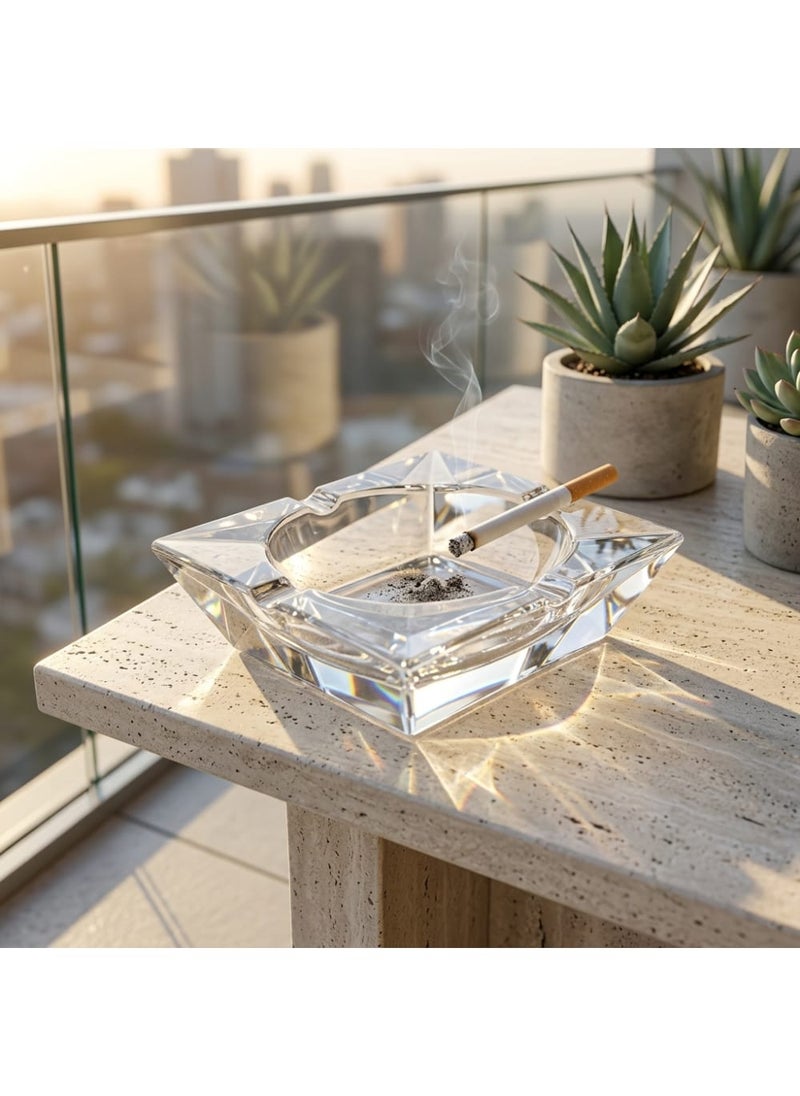 Blinkmax Crystal Glass Ashtray, Geometric Design with Cigarette Rests, Stable Base, for Home and Office - Transparent - 19.6x11.2x5.2 cm - Image 3