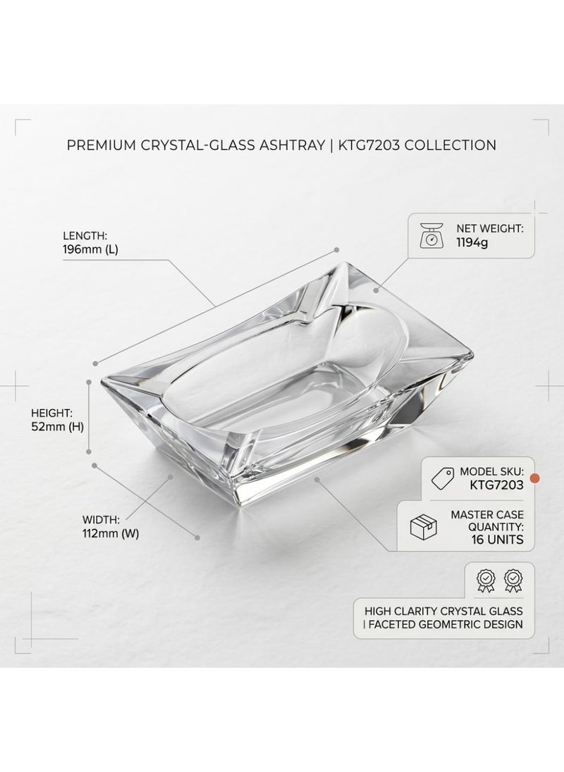 Blinkmax Crystal Glass Ashtray, Geometric Design with Cigarette Rests, Stable Base, for Home and Office - Transparent - 19.6x11.2x5.2 cm - Image 4