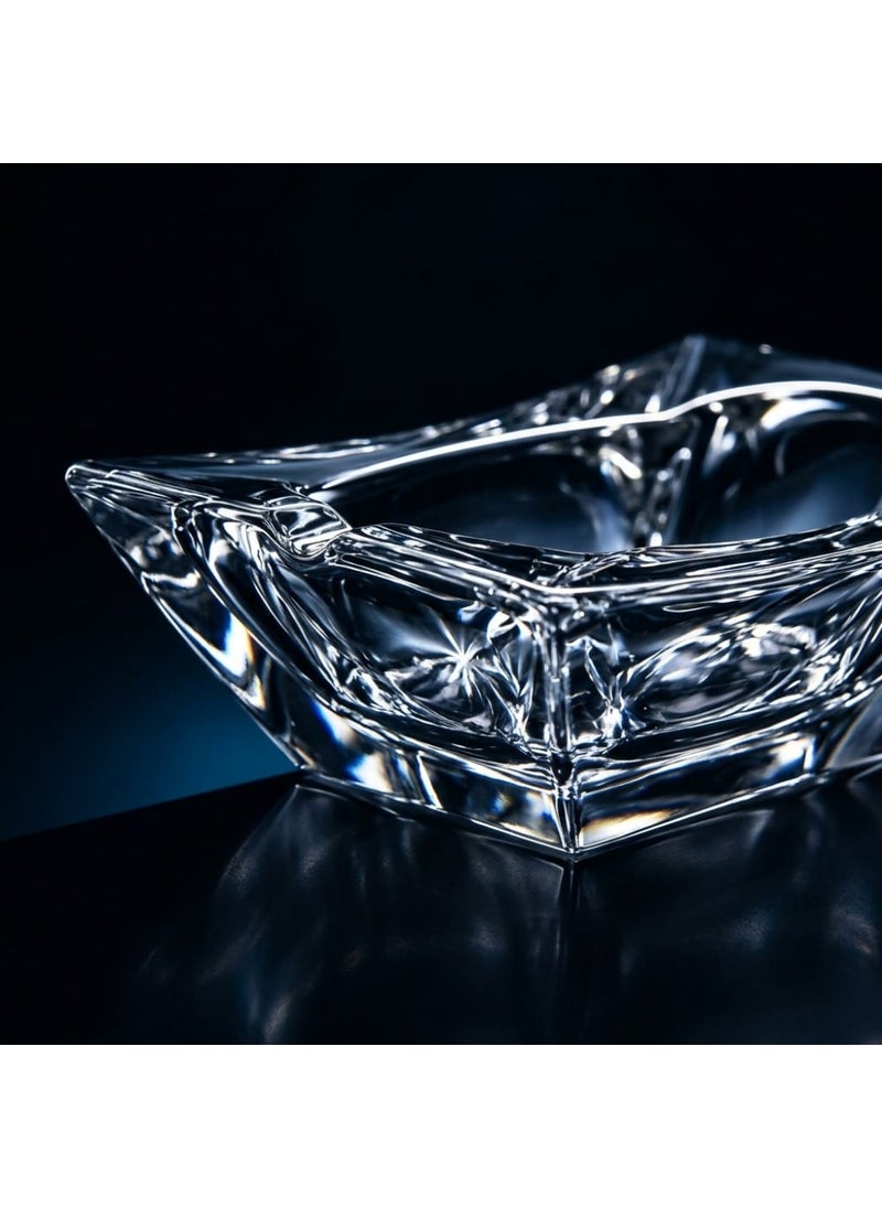 Blinkmax Crystal Glass Ashtray, Geometric Design with Cigarette Rests, Stable Base, for Home and Office - Transparent - 19.6x11.2x5.2 cm - Image 5