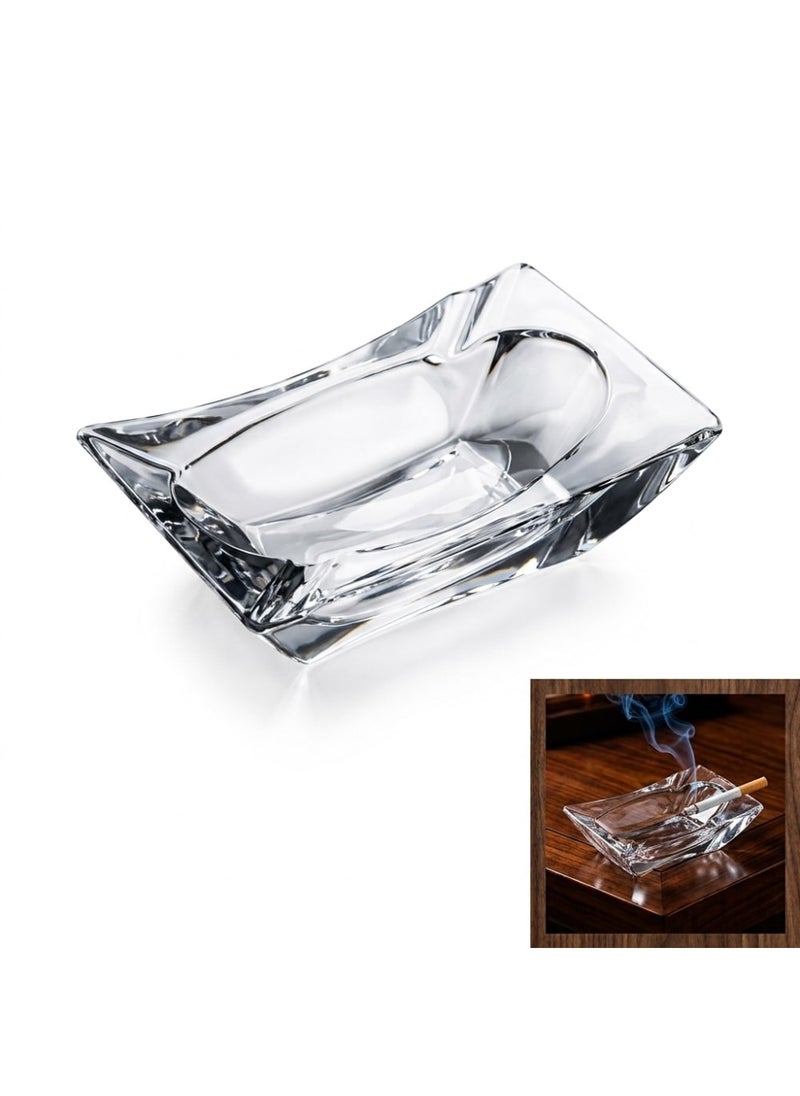 Blinkmax Crystal Glass Ashtray, Geometric Design with Cigarette Rests, Stable Base, for Home and Office - Transparent - 19.6x11.2x5.2 cm - Image 1