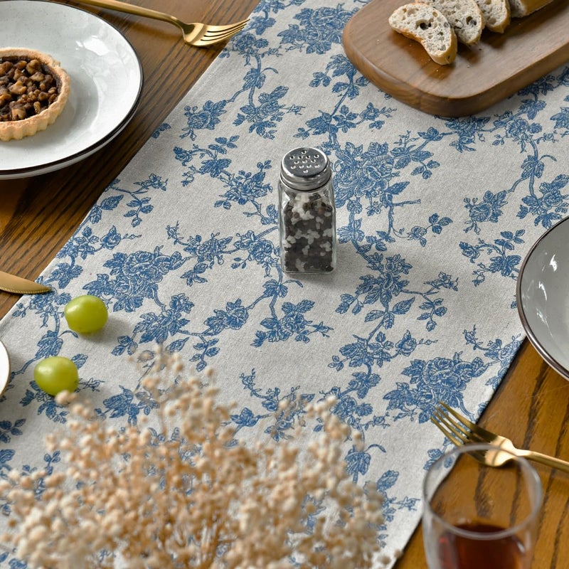Artoid Mode Monochrome Sketch Branch Toile Textures Chinoiserie Cotton Dark Grey Table Runner, Seasonal Spring Summer Kitchen Dining Table Decoration for Home Party Decor 13x48 Inch - Image 2