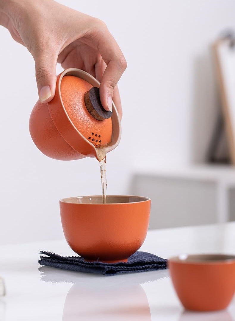 Handmade Ceramic Asian Tea Set, Kungfu Tea Sets, Portable Sake Cup for Adult, 1 Pot 3 Cups Porcelain Teacups with Tea Infuser Bag, Exquisite Tea Set for Tea Lover, Suitable for Friends Gathering  - Image 3