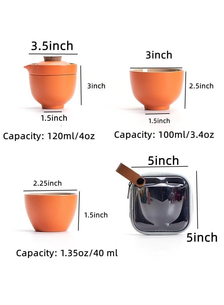 Handmade Ceramic Asian Tea Set, Kungfu Tea Sets, Portable Sake Cup for Adult, 1 Pot 3 Cups Porcelain Teacups with Tea Infuser Bag, Exquisite Tea Set for Tea Lover, Suitable for Friends Gathering  - Image 4