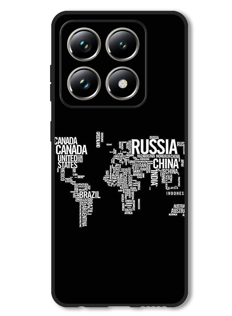 Theodor Case Compatible with Xiaomi 14T Pro Protection Shockproof Bumper Cover Written World Map - Image 1
