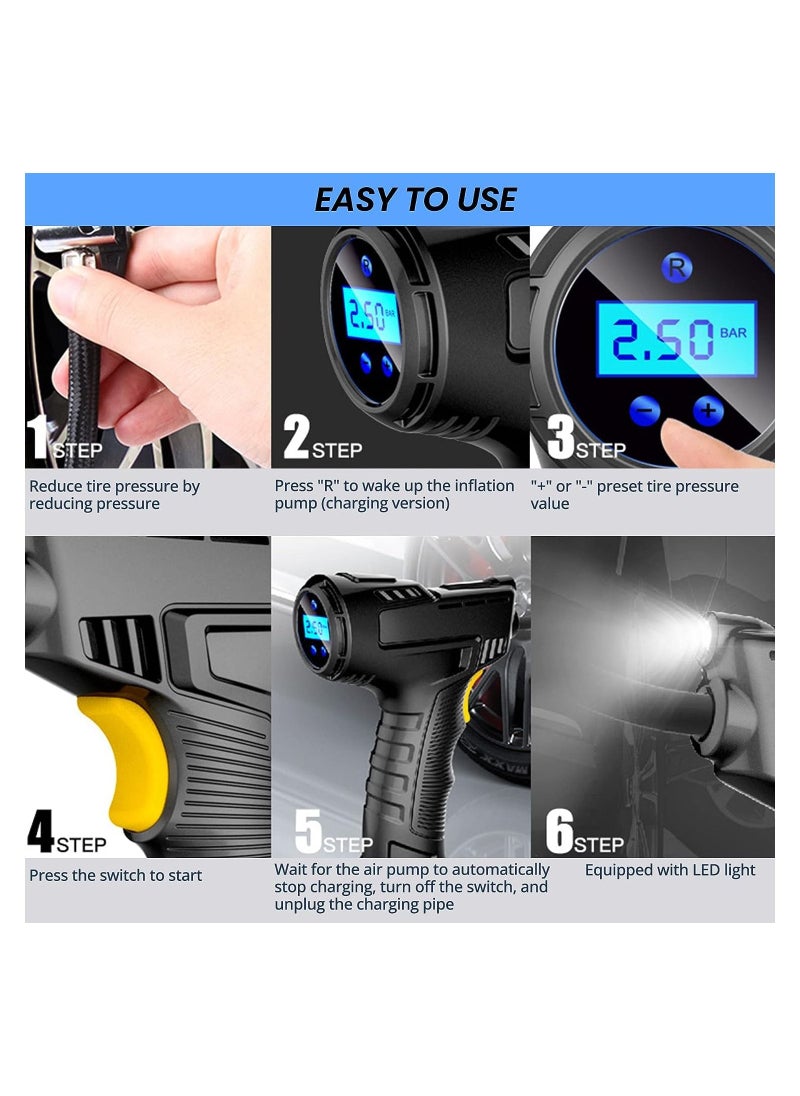 ARNOTEC Air Compressor Tire Inflator, Portable Handheld Car Tire Inflator with Digital Display and LED Light, 12V Rechargeable Electric Tire Pump for Car Motorcycle Bike Balls and Inflators (Wired Version)  - Image 3