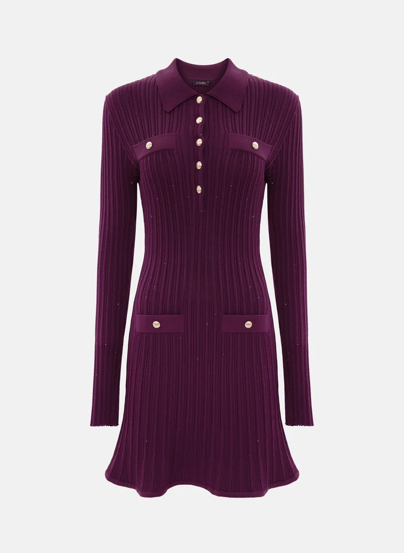 ليتشي فستان جيرسي قصير مع ترتر وأجزاء ذهبية