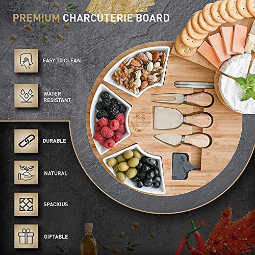 IKTU Bamboo Cheese Board Set, Serving Tray and Cheese Serving Platter, Round Cheese Board and Cheese Knife Set Tray - Image 4