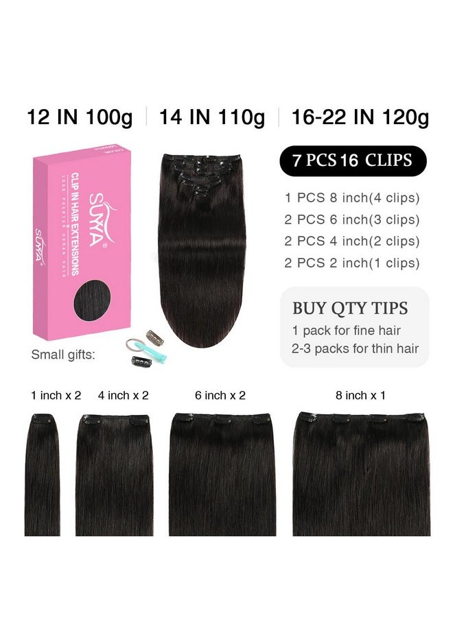 SUYYA Clip In Hair Extensions Real Human Hair16 Inch 120G 7Pcs Hair Extensions Clip Ins Straight Human Hair Extensions Clip Ins Double Weft Natural Black Human Hair Clip Ins(16 Inches 1B Off Black)  - Image 3