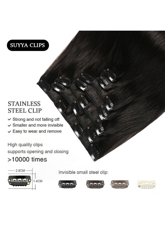 SUYYA Clip In Hair Extensions Real Human Hair16 Inch 120G 7Pcs Hair Extensions Clip Ins Straight Human Hair Extensions Clip Ins Double Weft Natural Black Human Hair Clip Ins(16 Inches 1B Off Black)  - Image 5