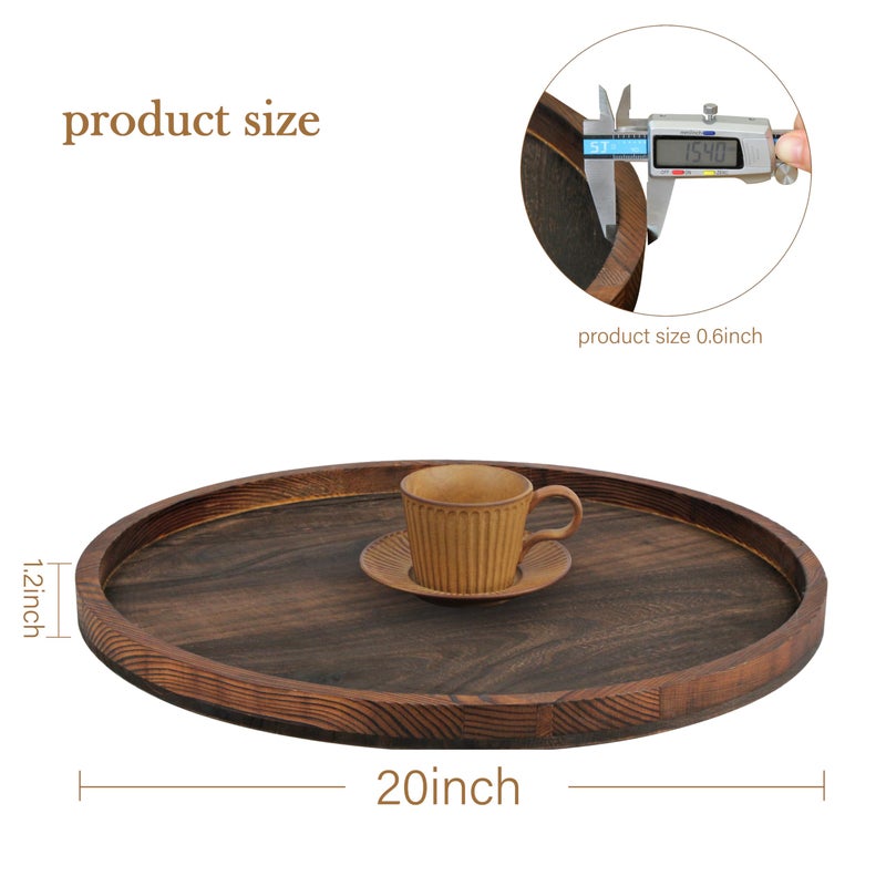 Gurfuy 20" Rustic Wooden Serving Tray - Extra Large Round Ottoman Table Tray for Farmhouse Decorative Oversized Coffee Table Trays Living Room Kitchen Counter Breakfast Brown - Image 2