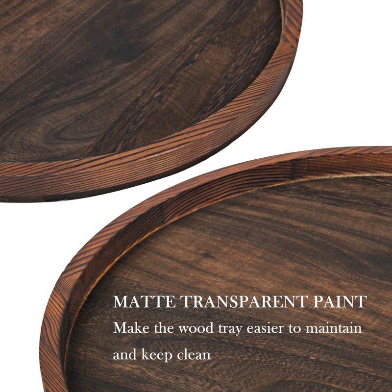 Gurfuy 20" Rustic Wooden Serving Tray - Extra Large Round Ottoman Table Tray for Farmhouse Decorative Oversized Coffee Table Trays Living Room Kitchen Counter Breakfast Brown - Image 3